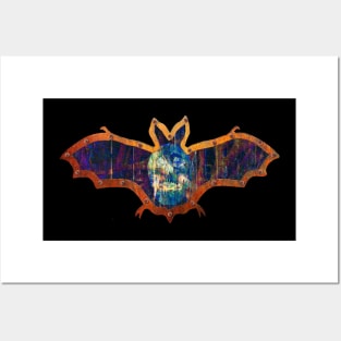 Purple And Blue Skull Halloween Bat Decoration In A Retro Style Posters and Art